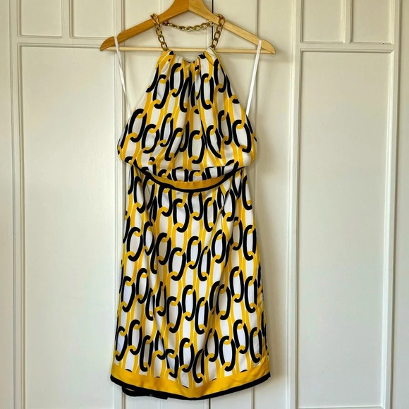 Milly Chain Link Halter Navy & Yellow Women’s Size 4 sheath dress backless  sexy - Picture 7 of 16